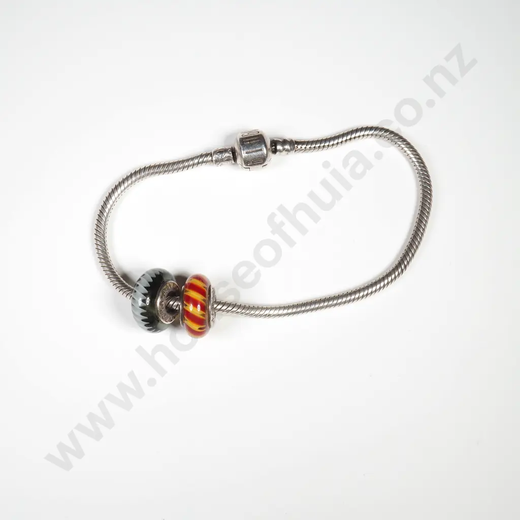 Sterling Silver Bracelet w Two Pandora Charms Image 1++