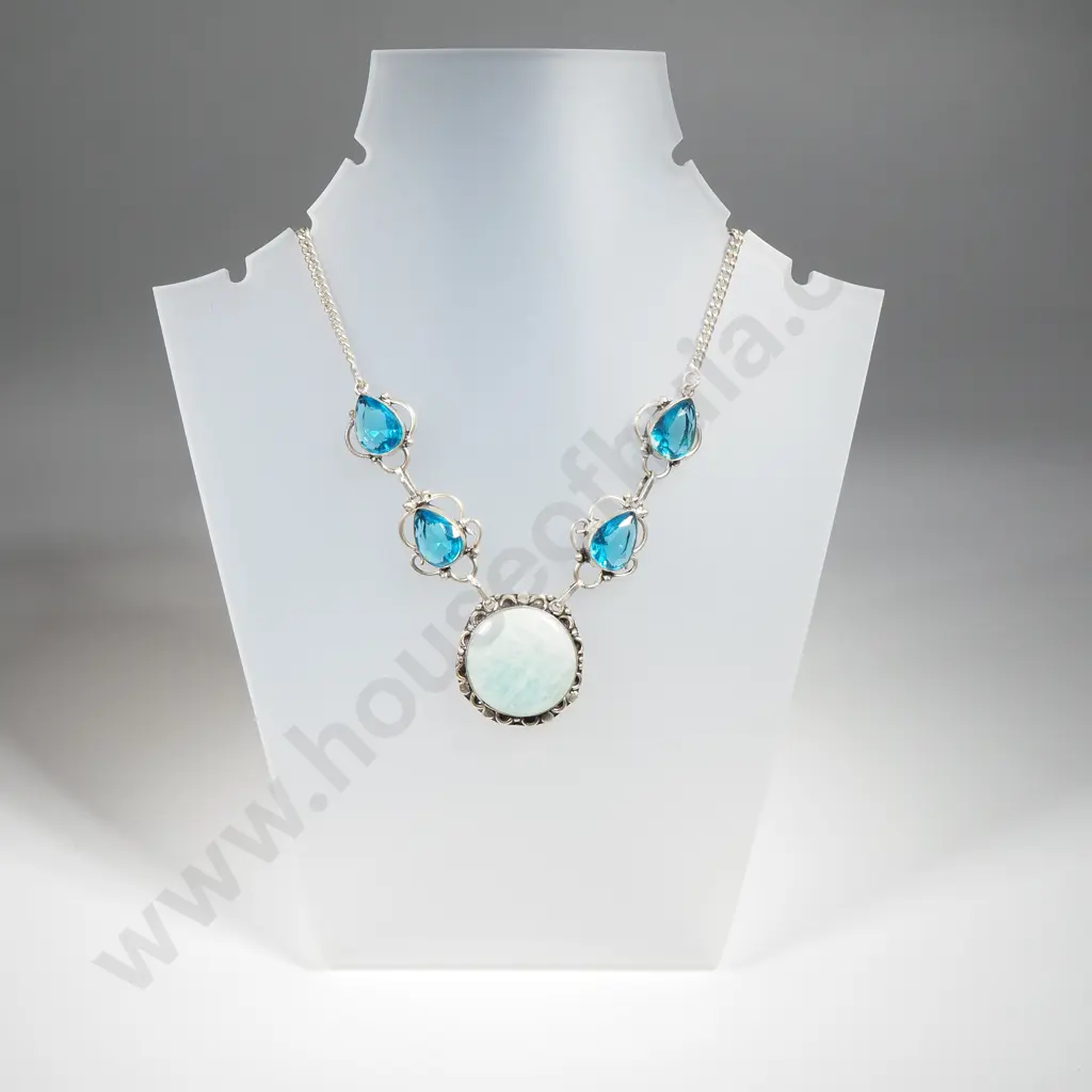 Sterling Silver Blue Stone Necklace Image 1++