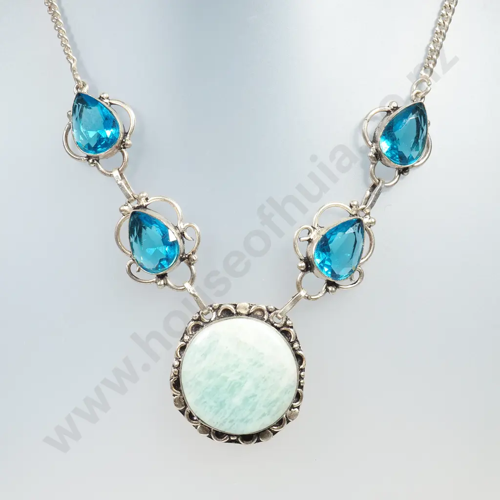 Sterling Silver Blue Stone Necklace Image 1++