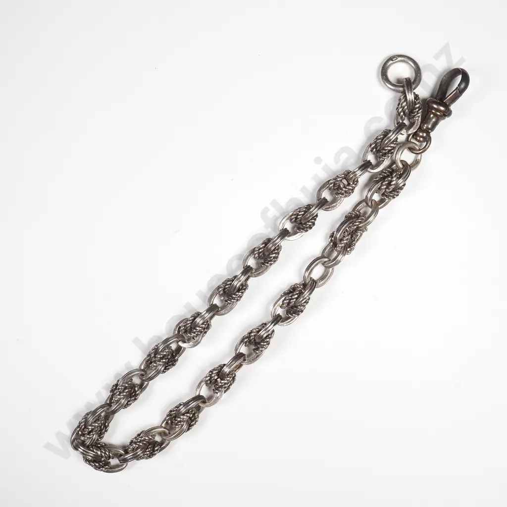 Antique Sterling Silver Prince Of Wales Link Fob Bracelet Image 1++