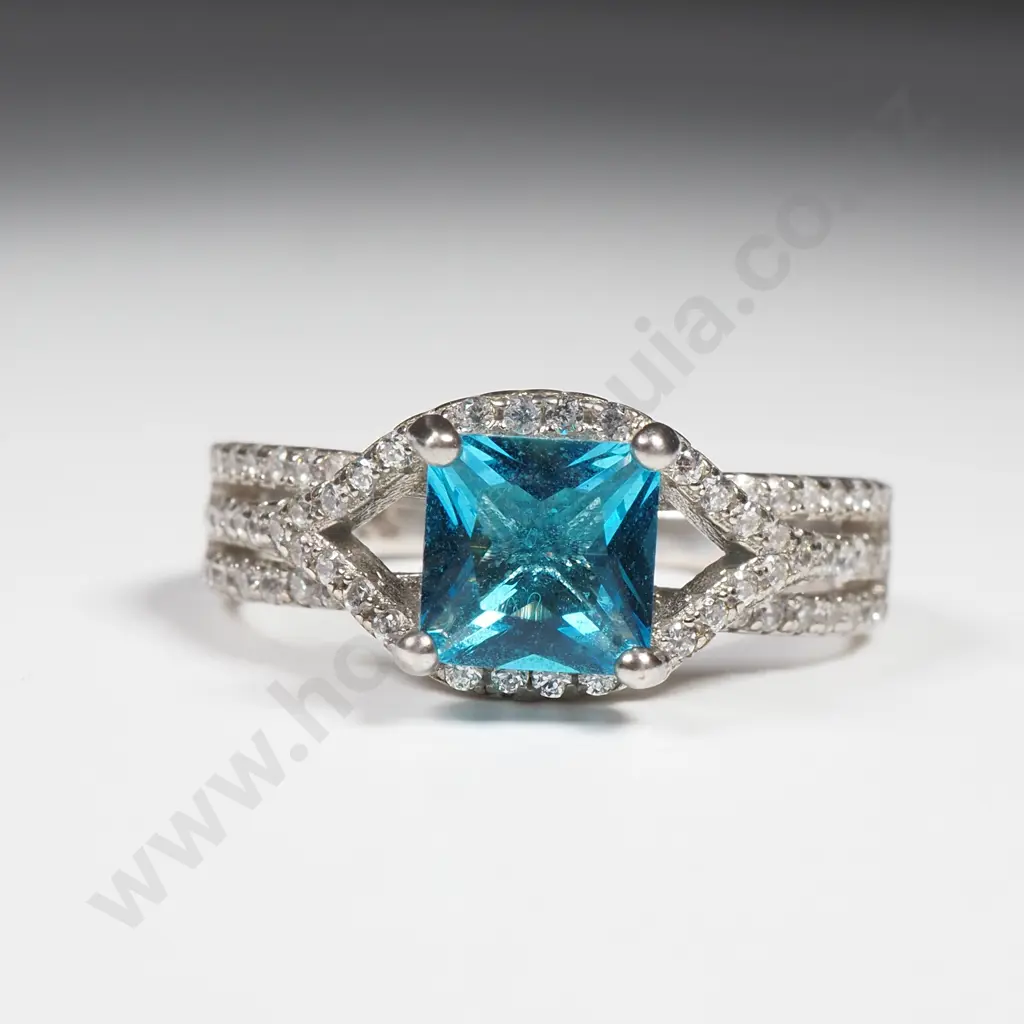 Sterling Silver Blue Stone Ring Image 1++