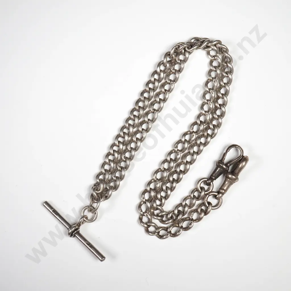 Antique Sterling Silver Double Albert Curb Link Chain Image 1++