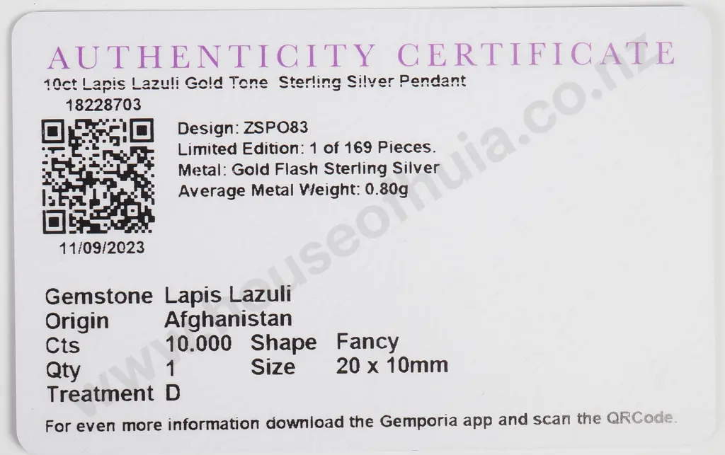 Sterling Silver Gold Tone Lapis Lazuli Pendant w Authenticity Card Image 1++