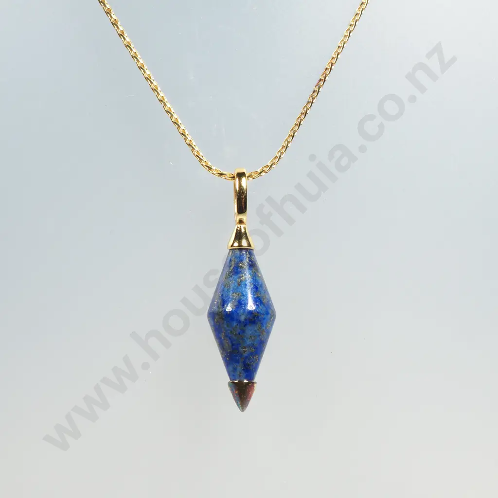 Sterling Silver Gold Tone Lapis Lazuli Pendant w Authenticity Card Image 1++