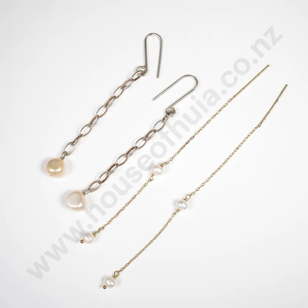 Two Silver Pearl Drop Earrings Image 1++