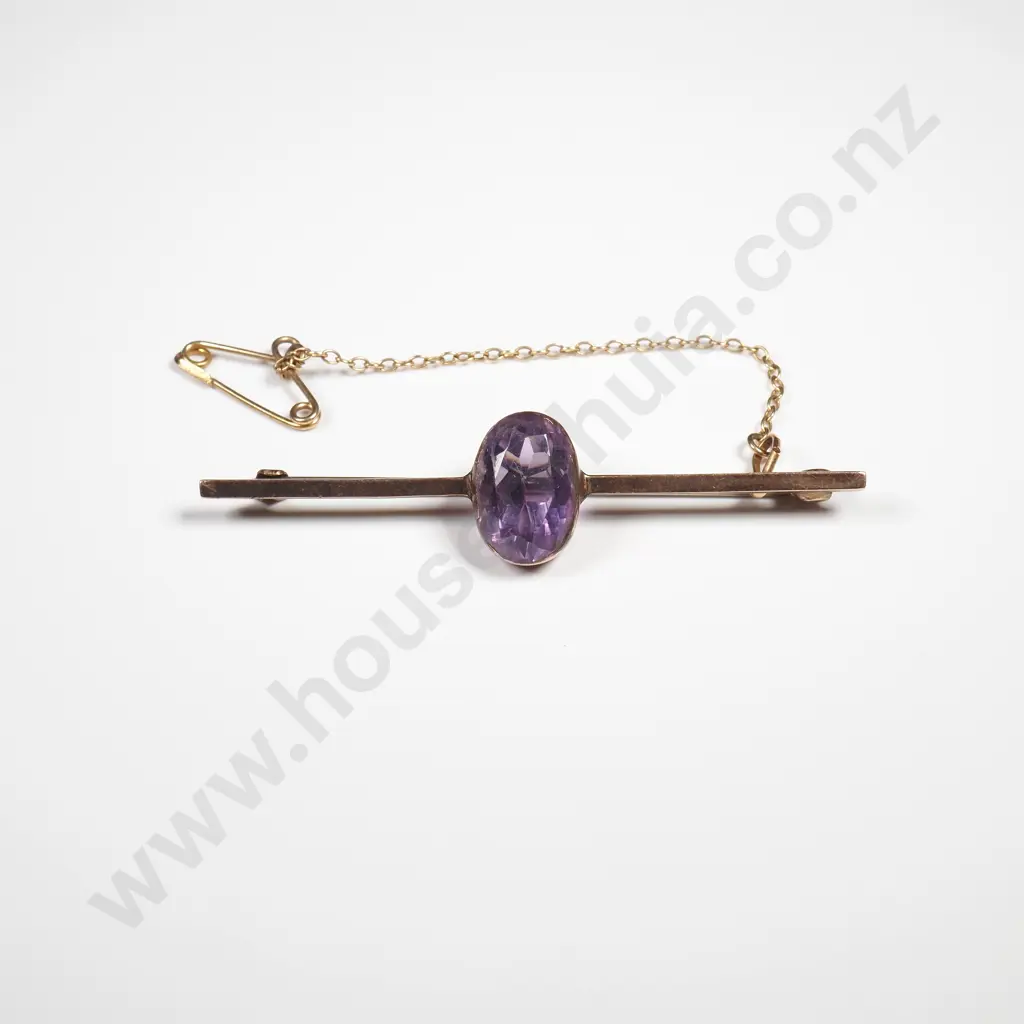 Antique 9ct Gold Amethyst Brooch Image 1++