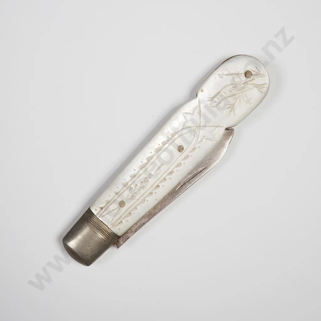 Antique Sterling Silver MOP Folding Fruit Knife Image 1++