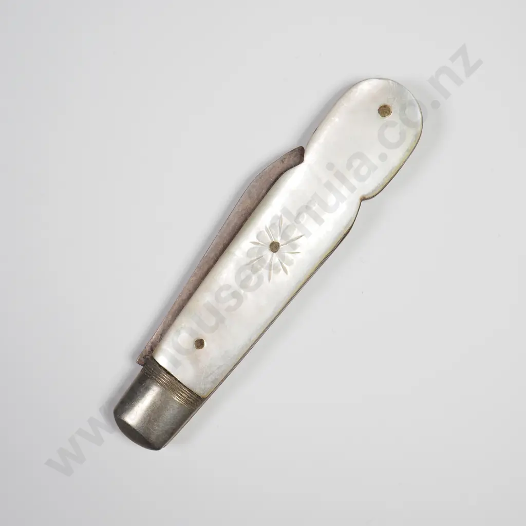 Antique Sterling Silver MOP Folding Fruit Knife Image 1++