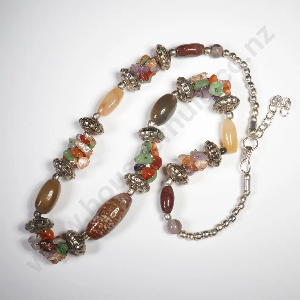 Tibetan Tribal Necklace with Agates & Multi-stones Image 1++