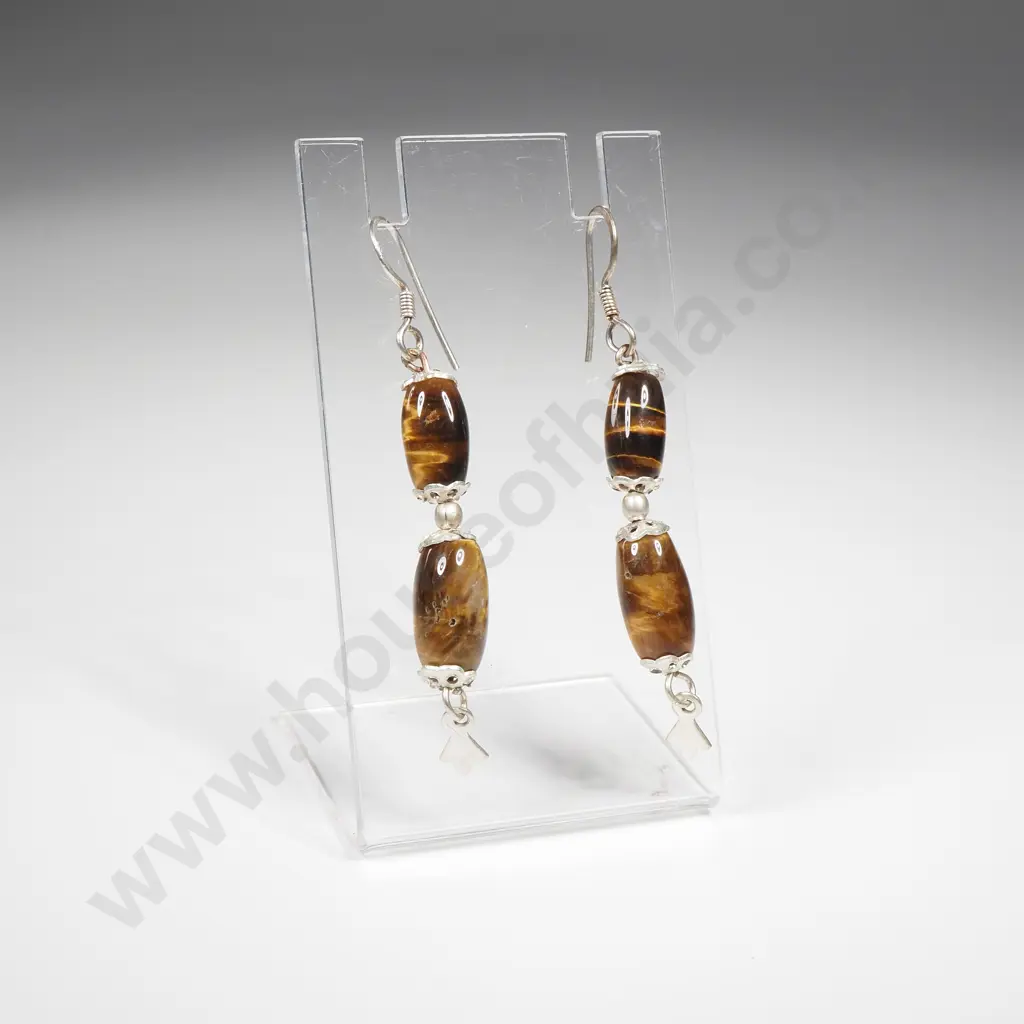 German Silver Tiger Eye Drop Earrings Image 1++
