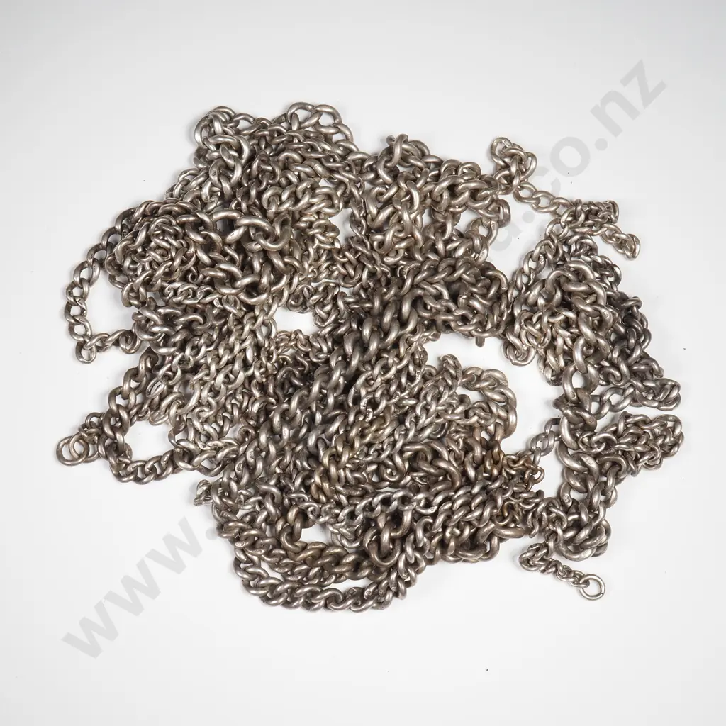 15 X Lengths Of Antique Sterling Silver Graduated Curb Link Albert Chain Pieces Image 1++