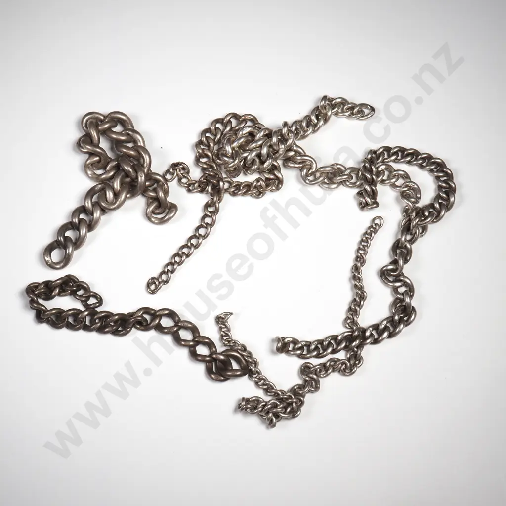 6 X Short Lengths Of Antique Sterling Silver Graduated Curb Link Albert Chain Pieces Image 1++