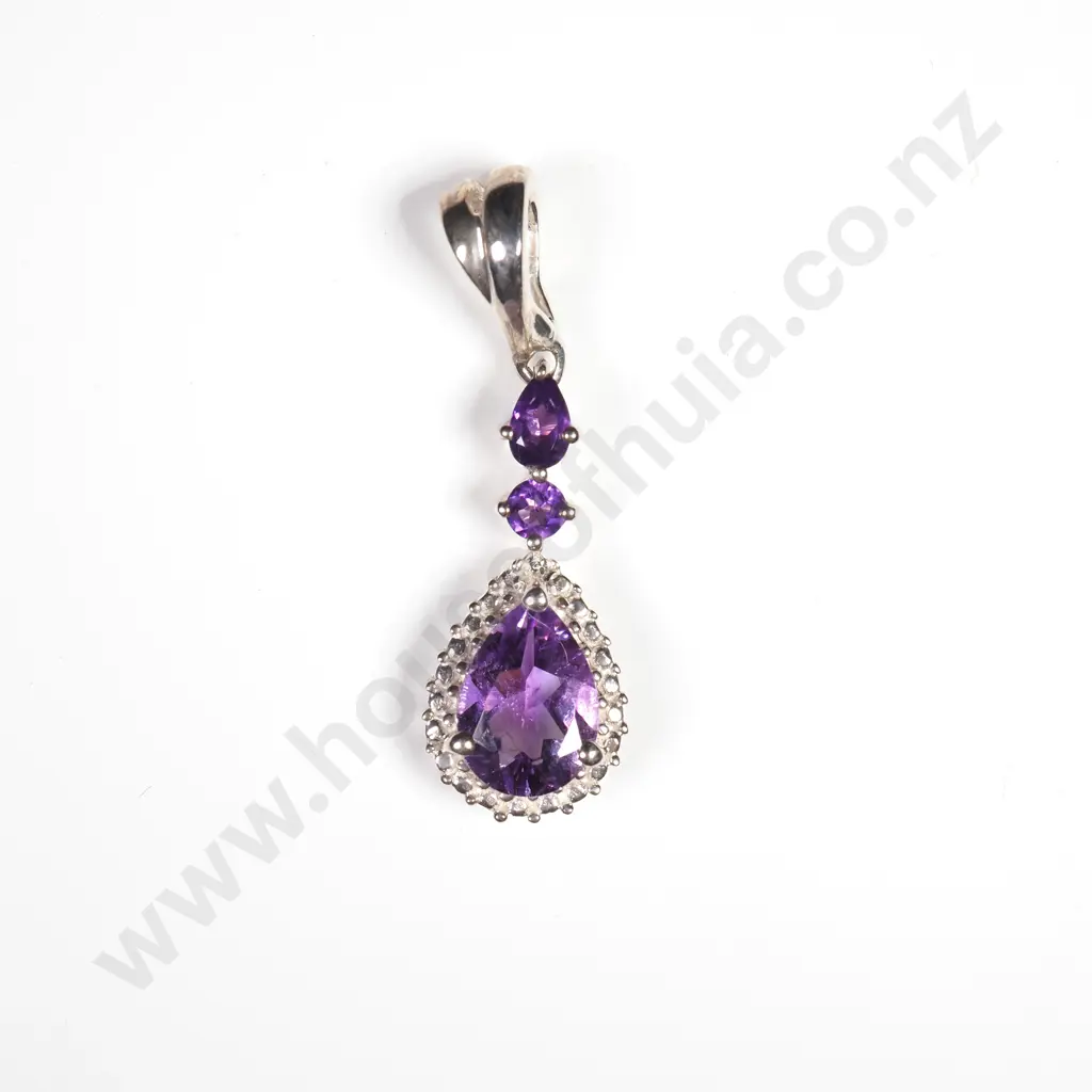 Sterling Silver African Amethyst Pendant w Authenticity Card Image 1++