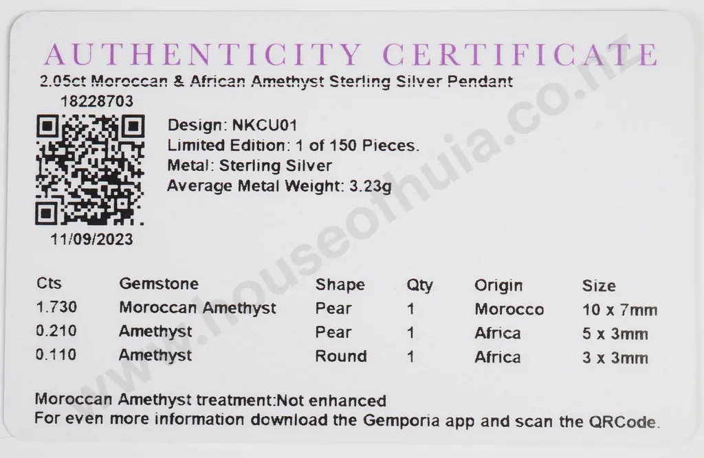 Sterling Silver African Amethyst Pendant w Authenticity Card Image 1++