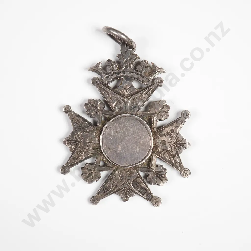 Antique Sterling Silver Double Sided Hand Engraved Fob Medal, HM Birmingham 1901 Image 1++