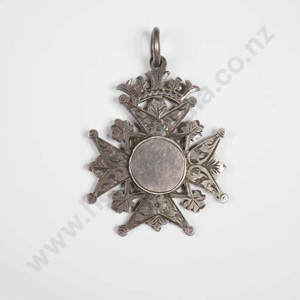 Antique Sterling Silver Double Sided Hand Engraved Fob Medal, HM Birmingham 1901 Image 1++