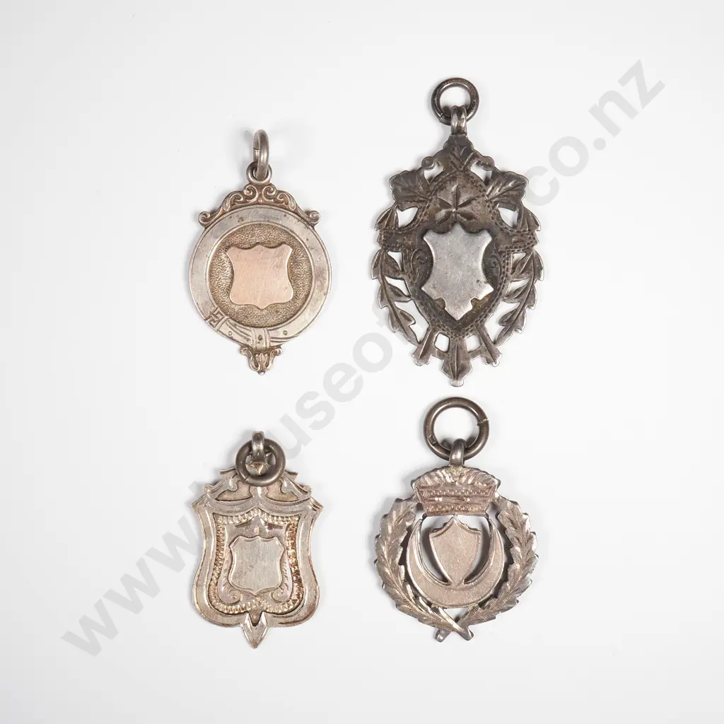 4 X Antique Sterling Silver Fob Medals, Each Hallmarked For Birmingham Image 1++