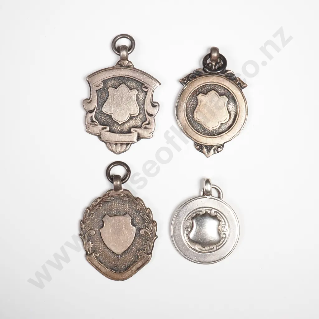 4 X Vintage Sterling Silver Fob Medals, Each Hallmarked For Birmingham Image 1++