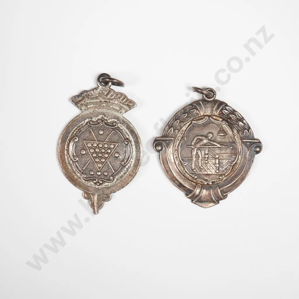 Vintage Sterling Silver Cue Sport Fob Medal, HM Birmingham 1949, Plus A Sterling Silver Pool Fob Medal Image 1++