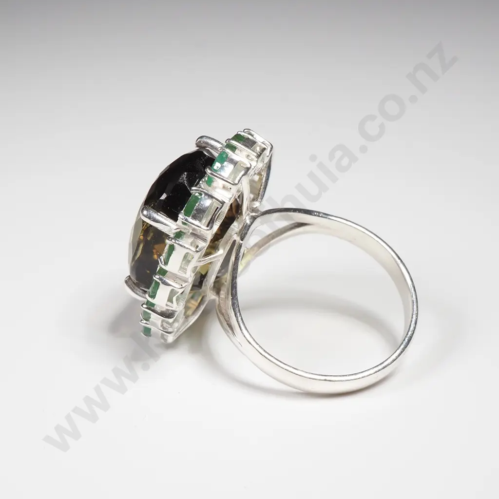 Sterling Silver Honey Quartz & Emerald Ring Image 1++