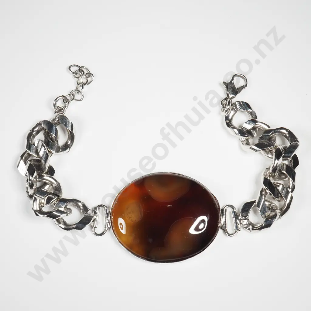 German Silver Chunky Bracelet with Onyx Stone Image 1++