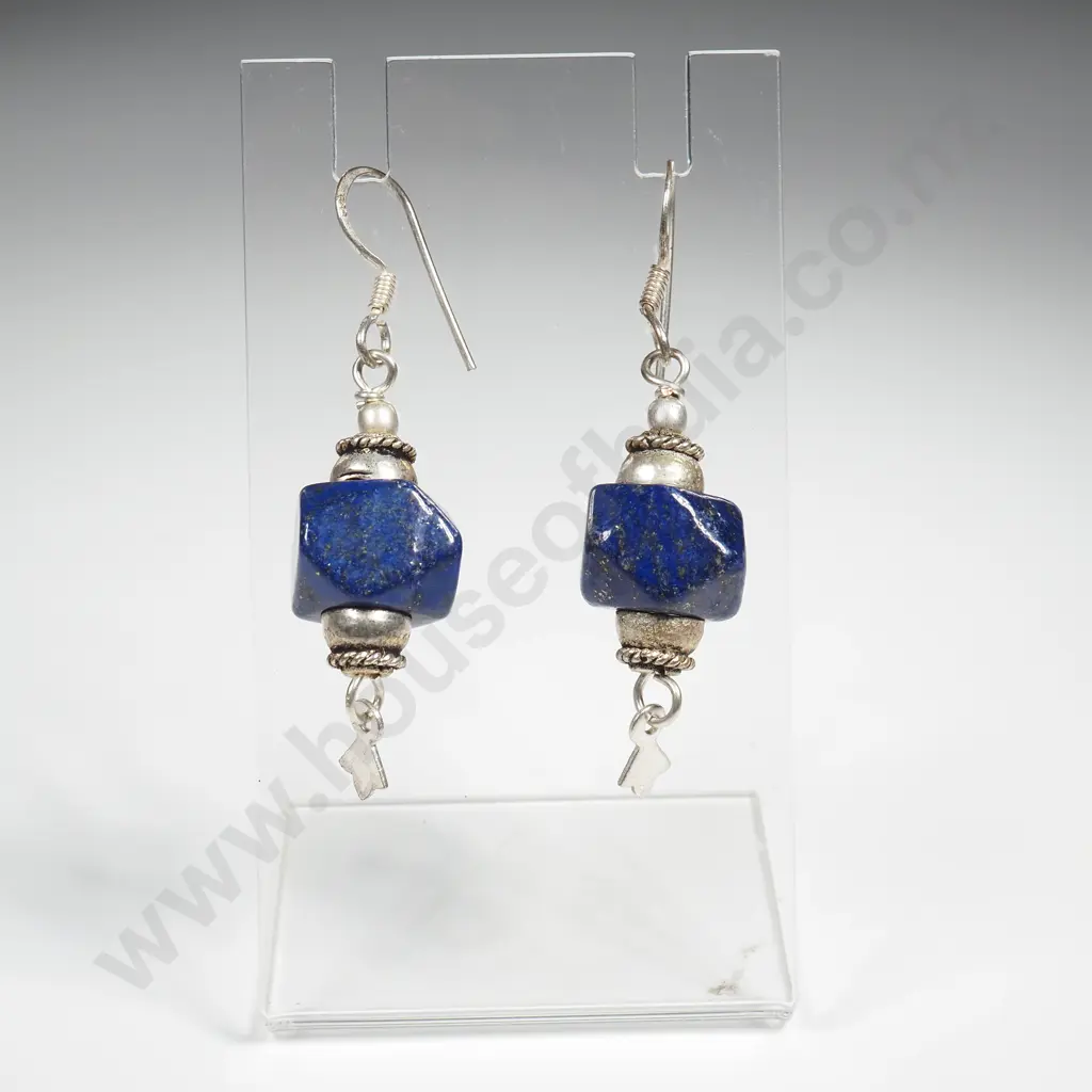 German Silver Lapis Lazuli Drop Earrings Image 1++