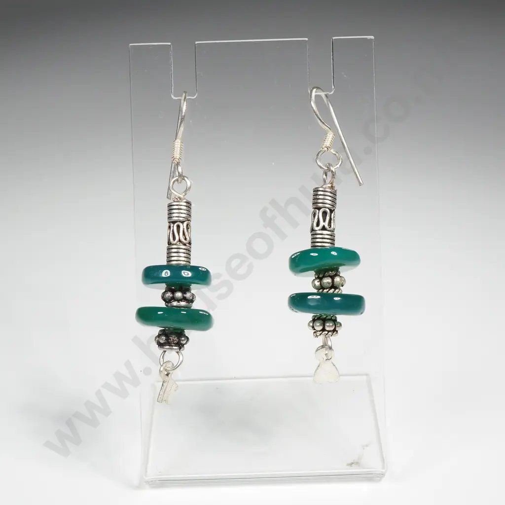 German Silver Green Onyx Drop Earrings Image 1++
