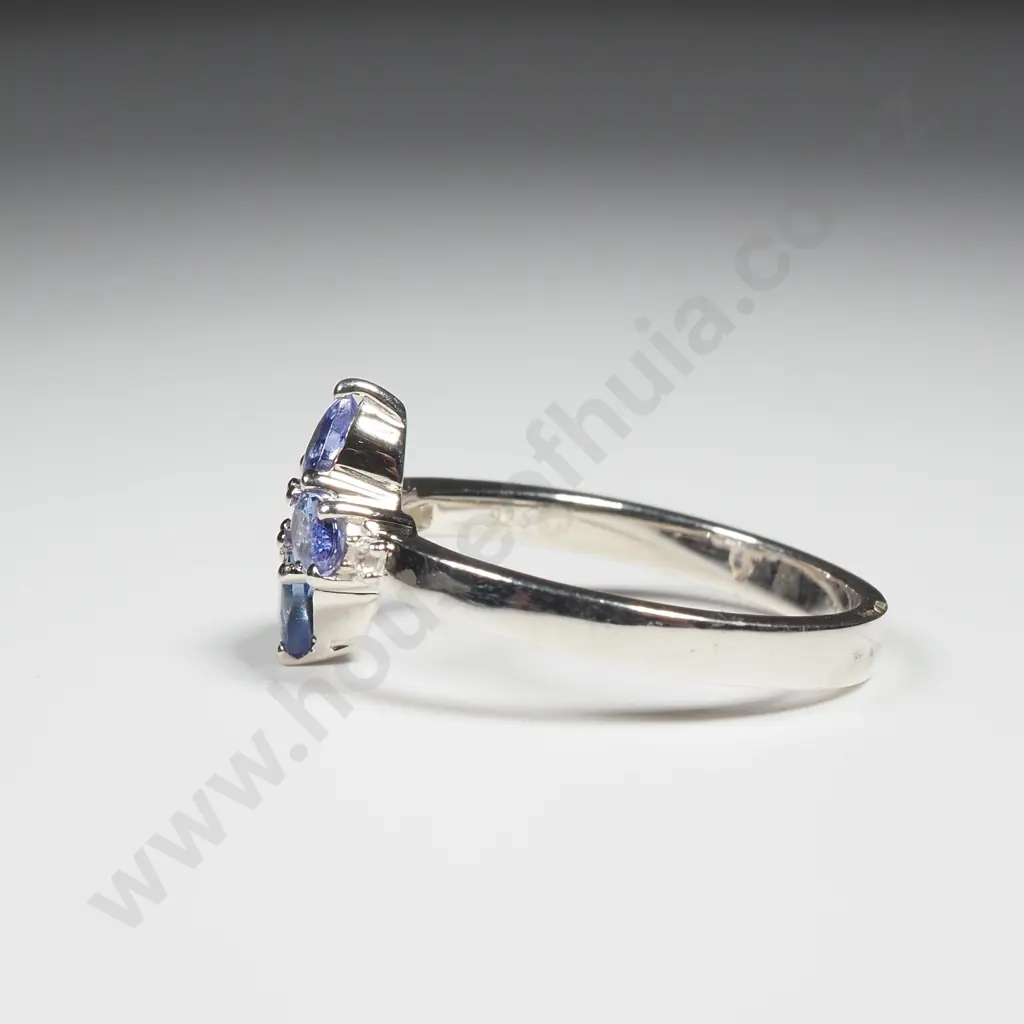 Sterling Silver Ratanakiri Blue & White Zircon Ring w Authenticity Card Image 1++