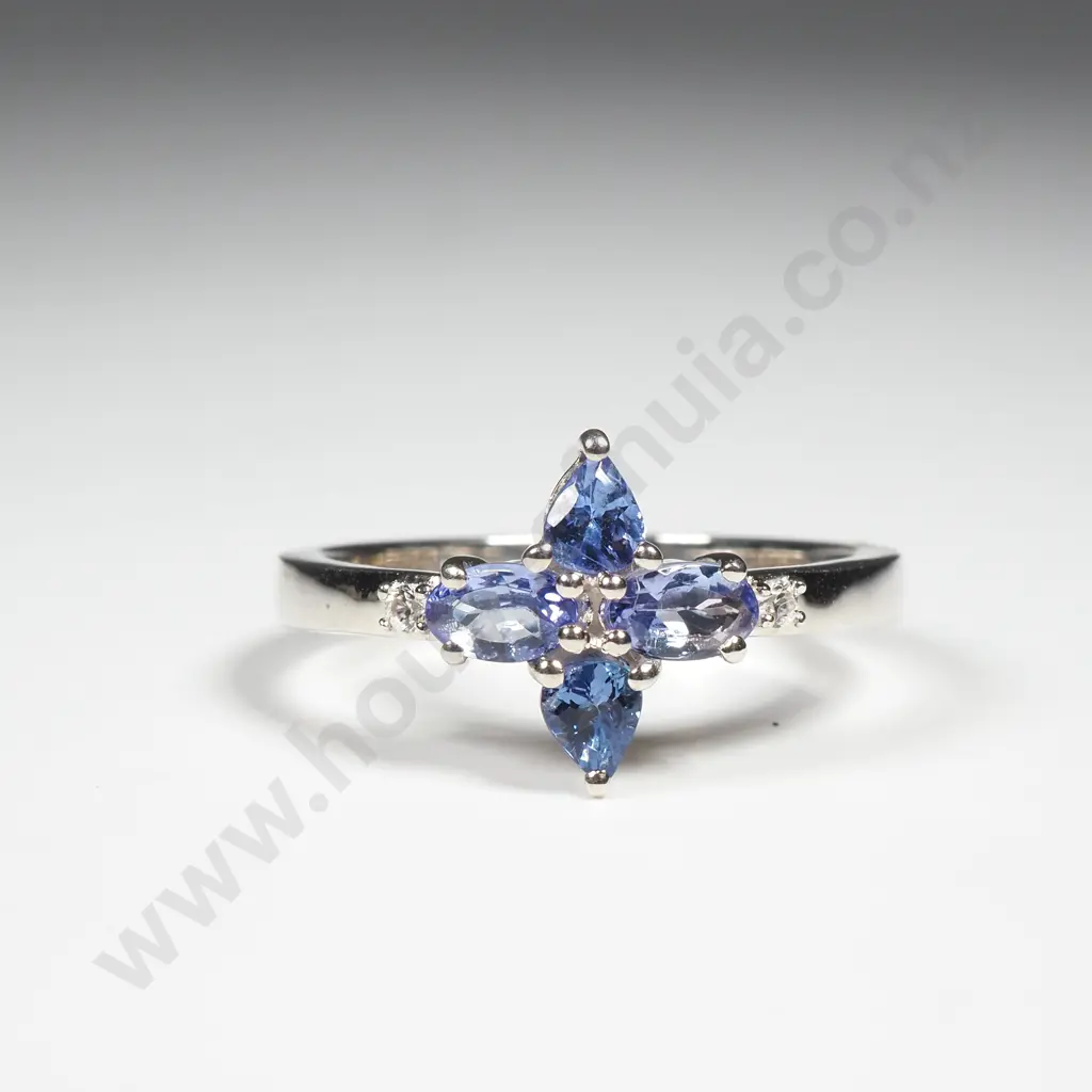 Sterling Silver Ratanakiri Blue & White Zircon Ring w Authenticity Card Image 1++