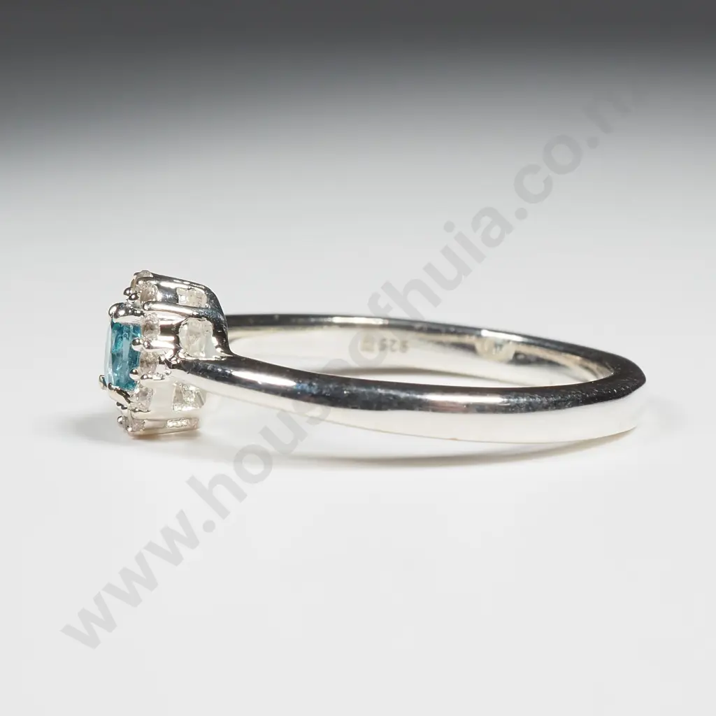 Sterling Silver Tanzanite & White Zircon Ring w Authenticity Card Image 1++