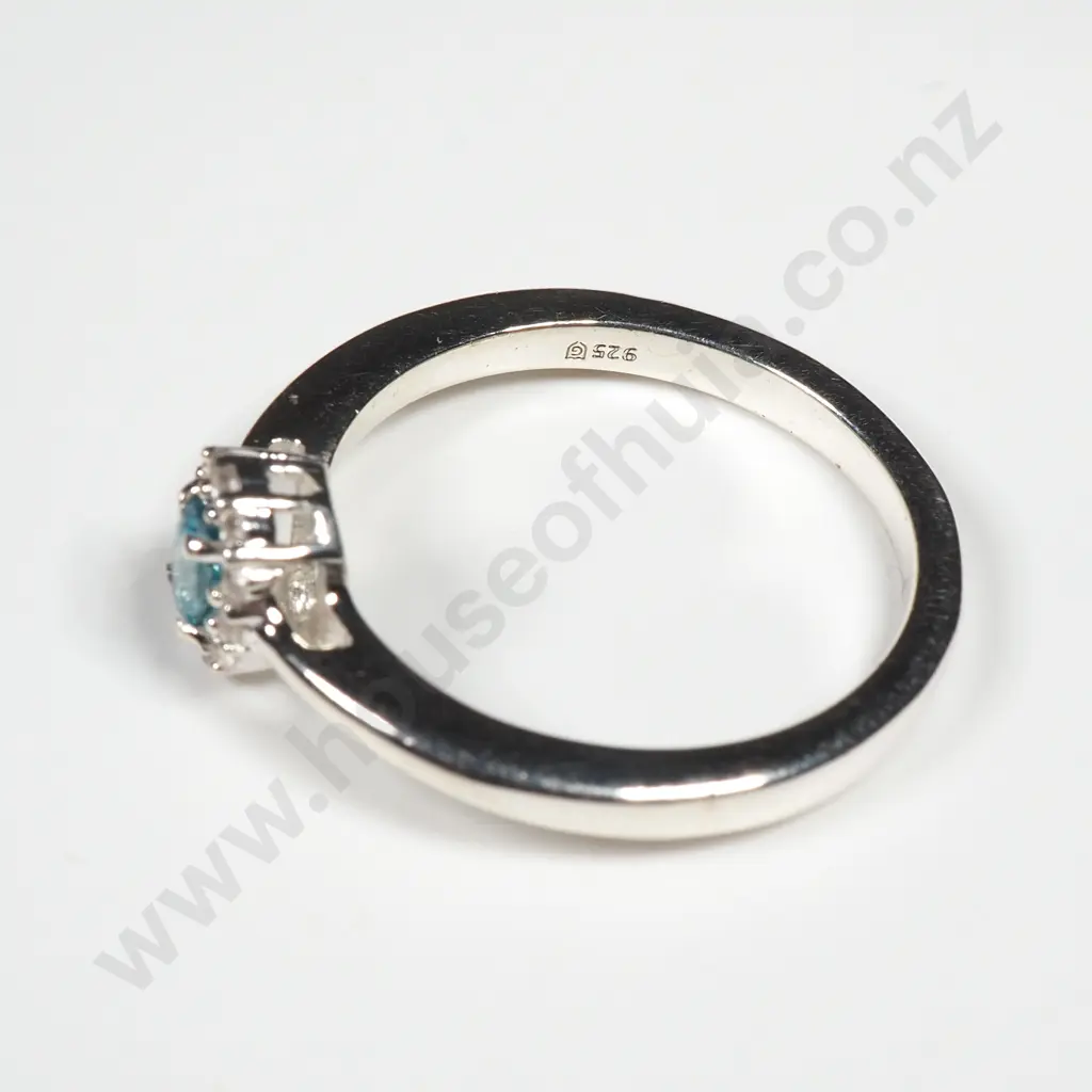 Sterling Silver Tanzanite & White Zircon Ring w Authenticity Card Image 1++