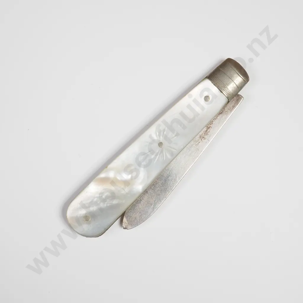 Antique Sterling Silver MOP Folding Fruit Knife Image 1++