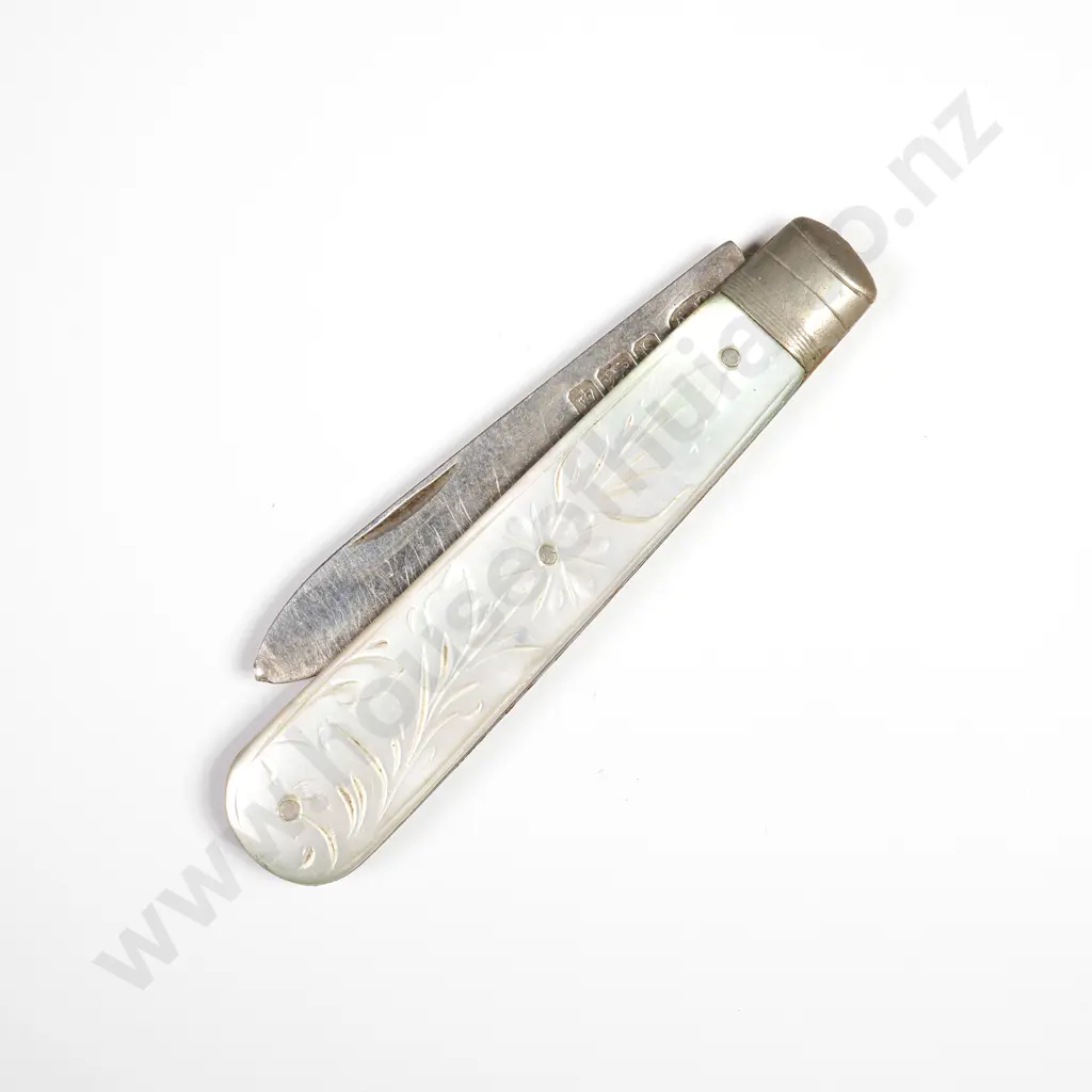 Antique Sterling Silver MOP Folding Fruit Knife Image 1++