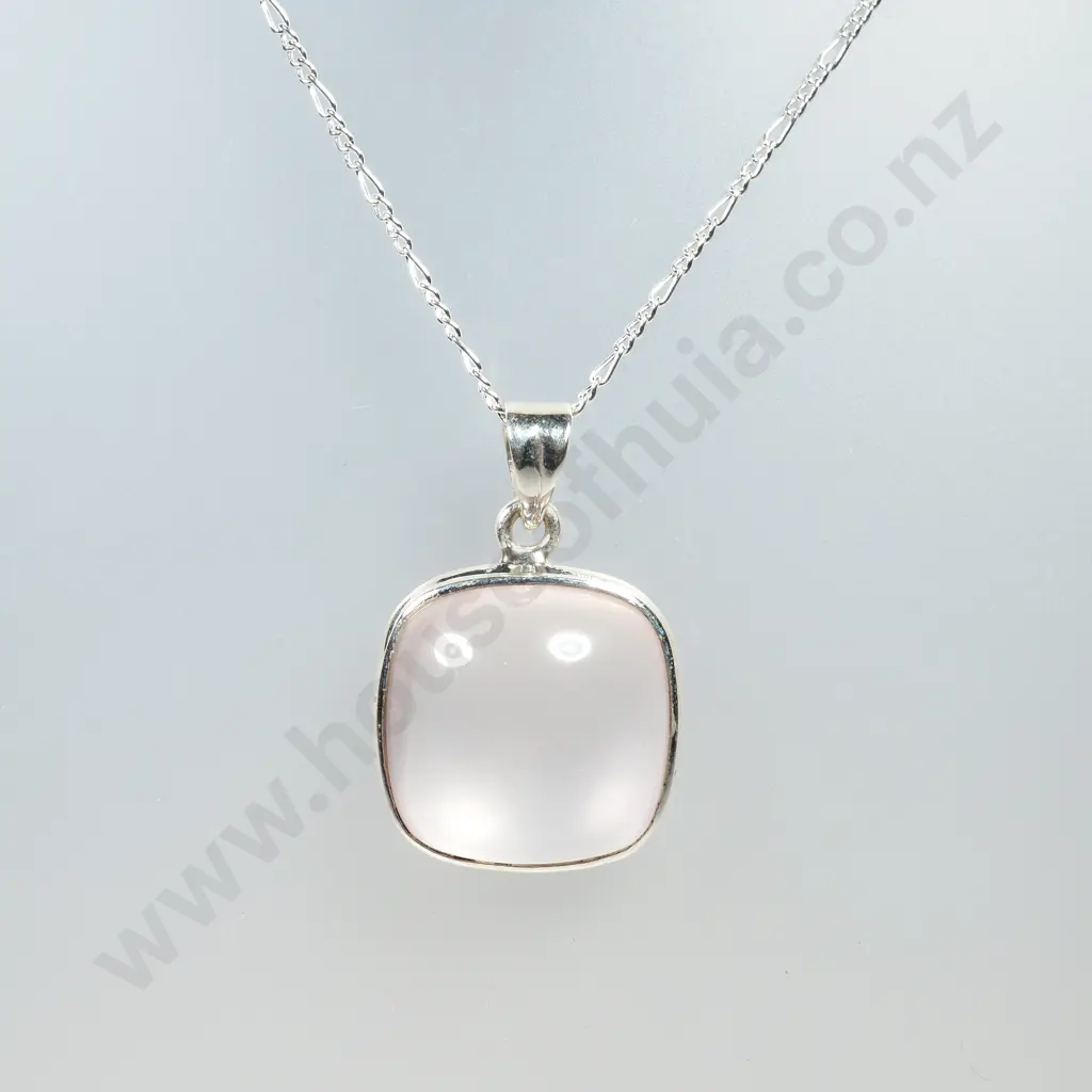 Sterling Silver Rose Quartz Pendant & Sterling Silver Chain Image 1++