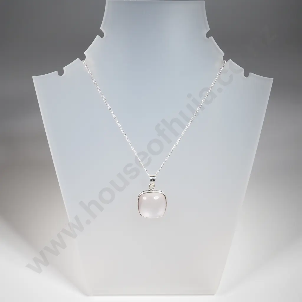 Sterling Silver Rose Quartz Pendant & Sterling Silver Chain Image 1++