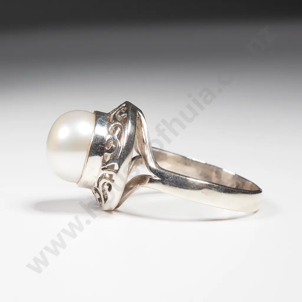 Sterling Silver Filigree Pearl Ring Image 1++