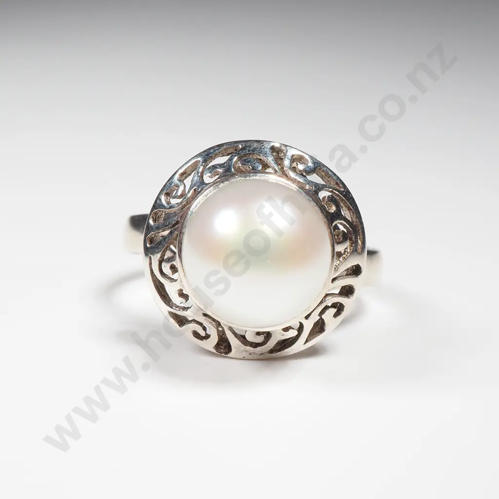 Sterling Silver Filigree Pearl Ring Image 1++