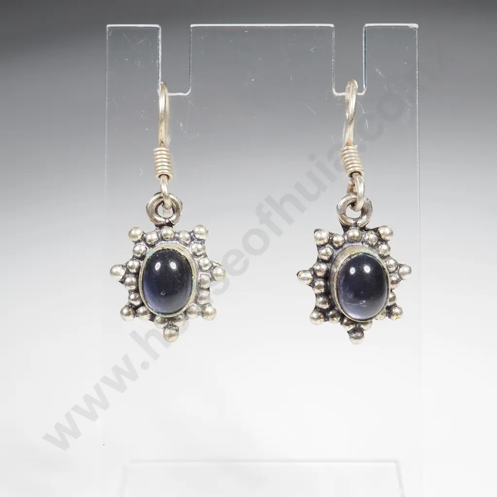German Silver Amethyst Drop Earrings Image 1++