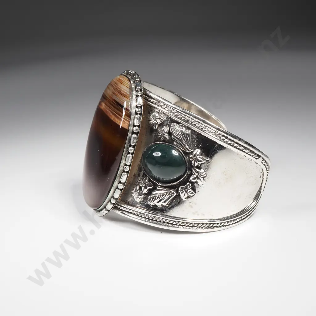 German Silver Chunky Cuff with Onyx Stones Image 1++
