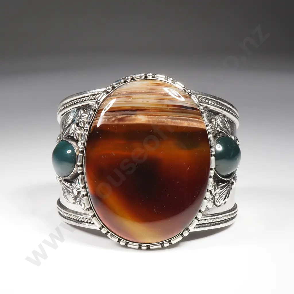 German Silver Chunky Cuff with Onyx Stones Image 1++