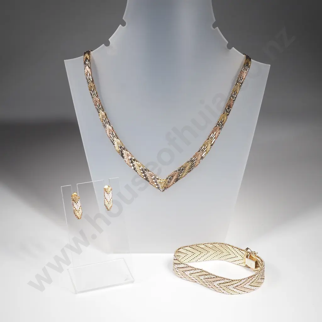 Sterling Silver Tri-Colour Necklace, Bracelet And Earrings Image 1++