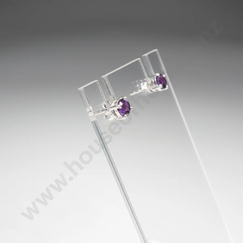 Sterling Silver Amethyst Stud Earrings Image 1++