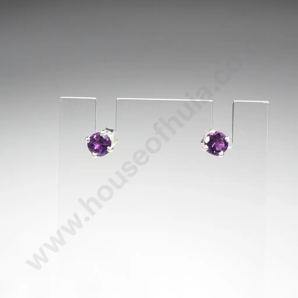 Sterling Silver Amethyst Stud Earrings Image 1++