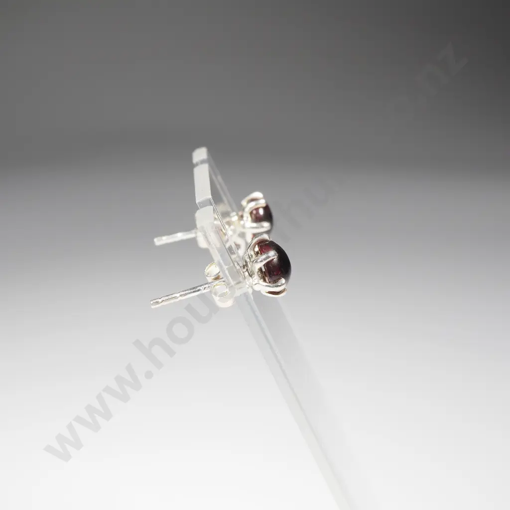 Sterling Silver Garnet Stud Earrings Image 1++