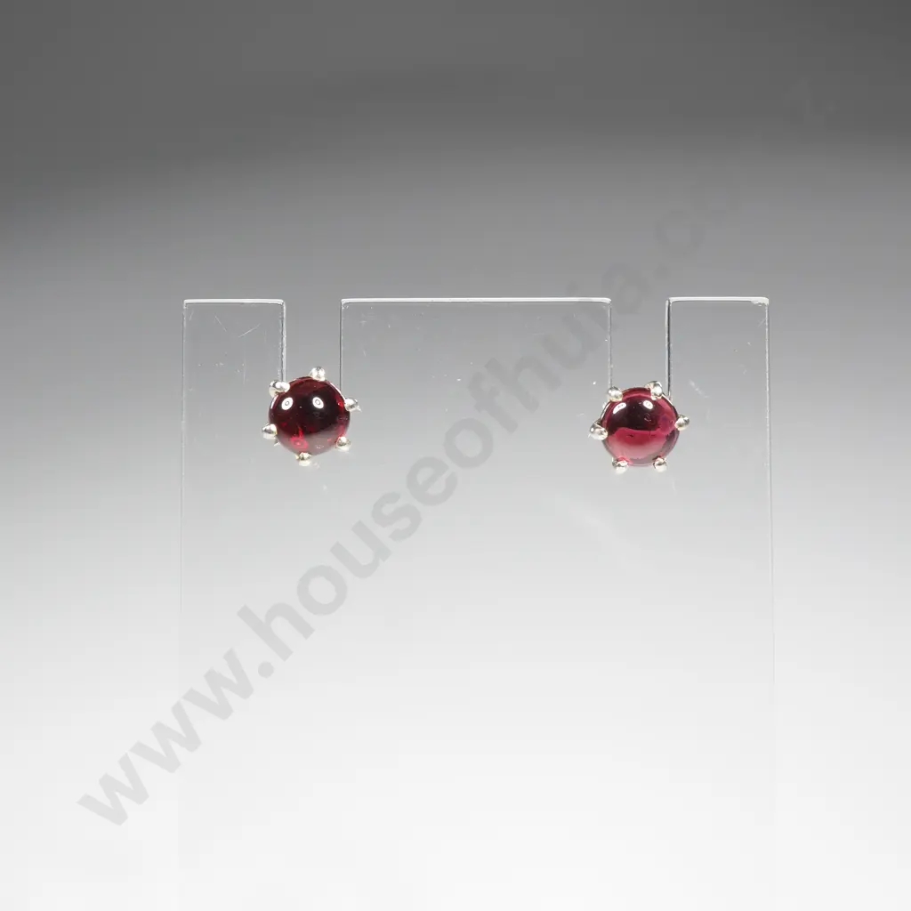 Sterling Silver Garnet Stud Earrings Image 1++