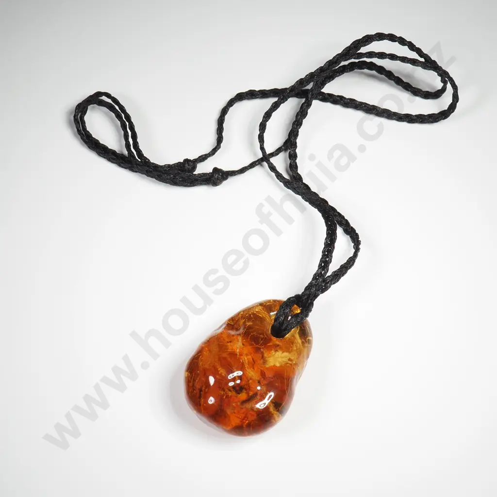 NZ Kauri Gum Pendant on Cord - 17 grams Image 1++