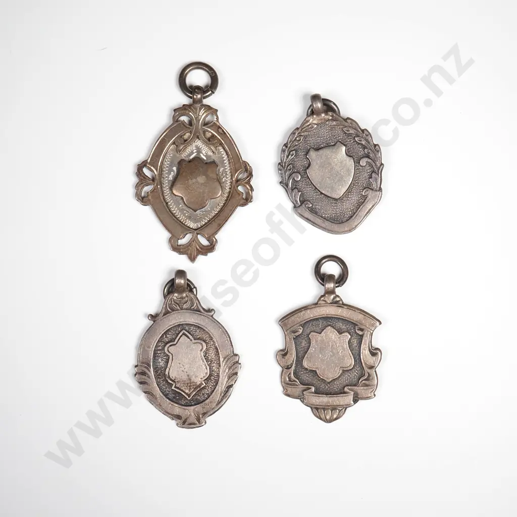 4 X Vintage Sterling Silver Fob Medals, Each Hallmarked For Birmingham Image 1++