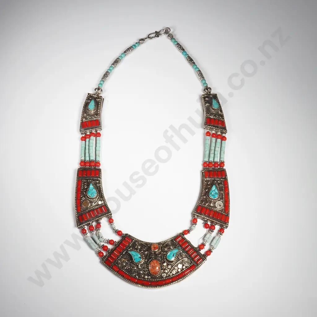 Large Tibetan Tribal Turquoise Necklace A/F Image 1++