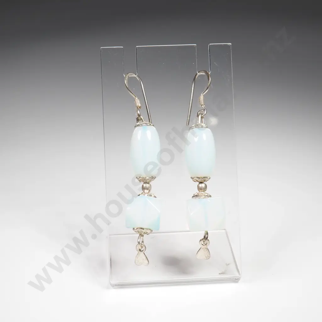 German Silver Moonstone Drop Earrings Image 1++