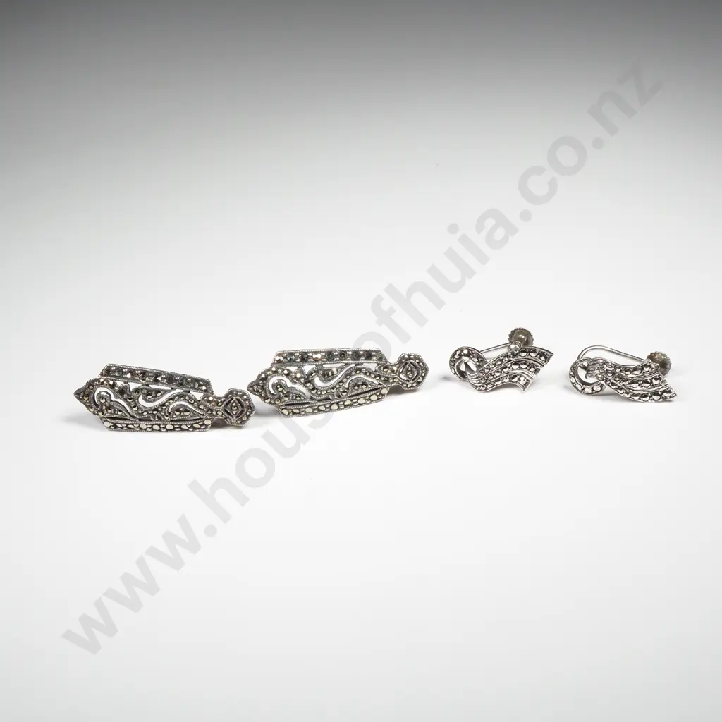Two Sterling Silver Marcasite Earrings Image 1++